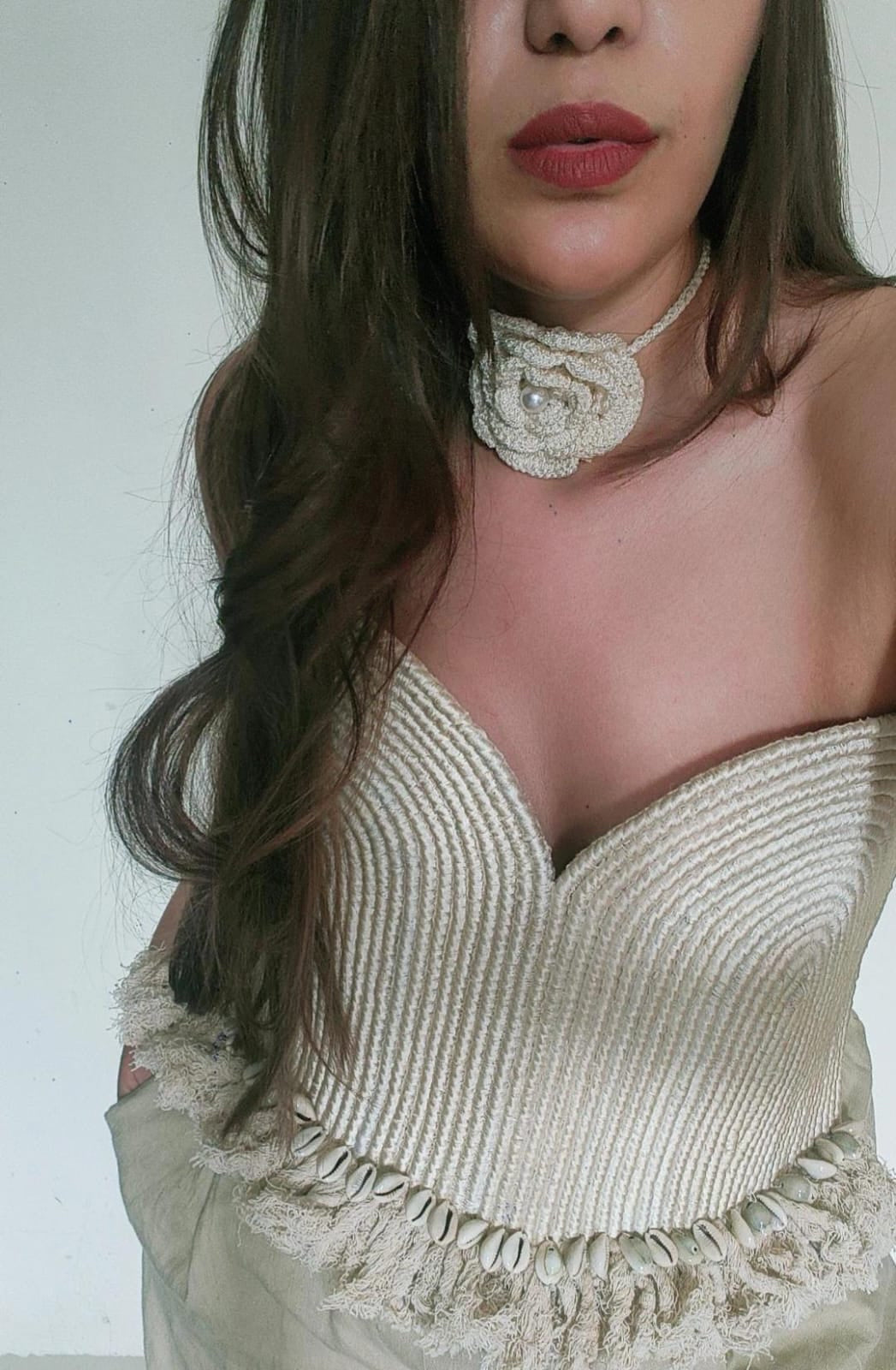 Ellison Macrame Corset Top with Crochet Rose choker