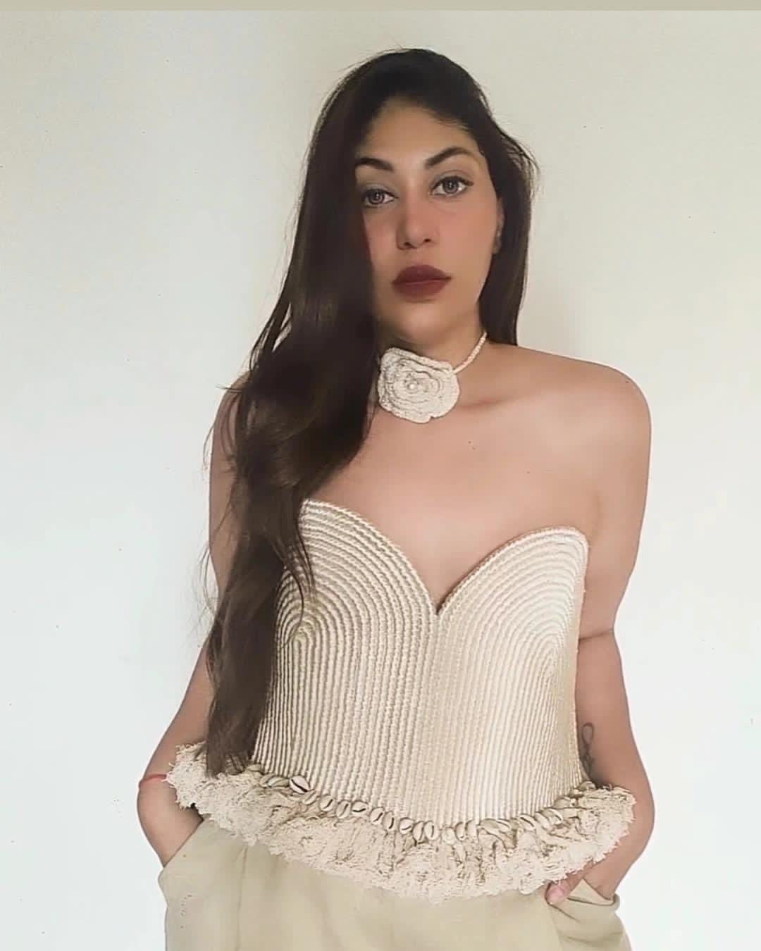 Ellison Macrame Corset Top with Crochet Rose choker