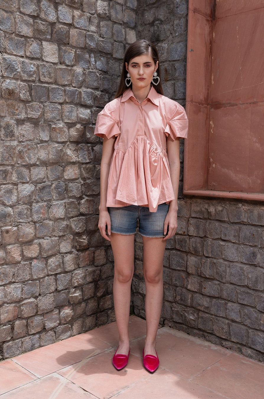 Poeme` Peach Peplum Origami Shirt