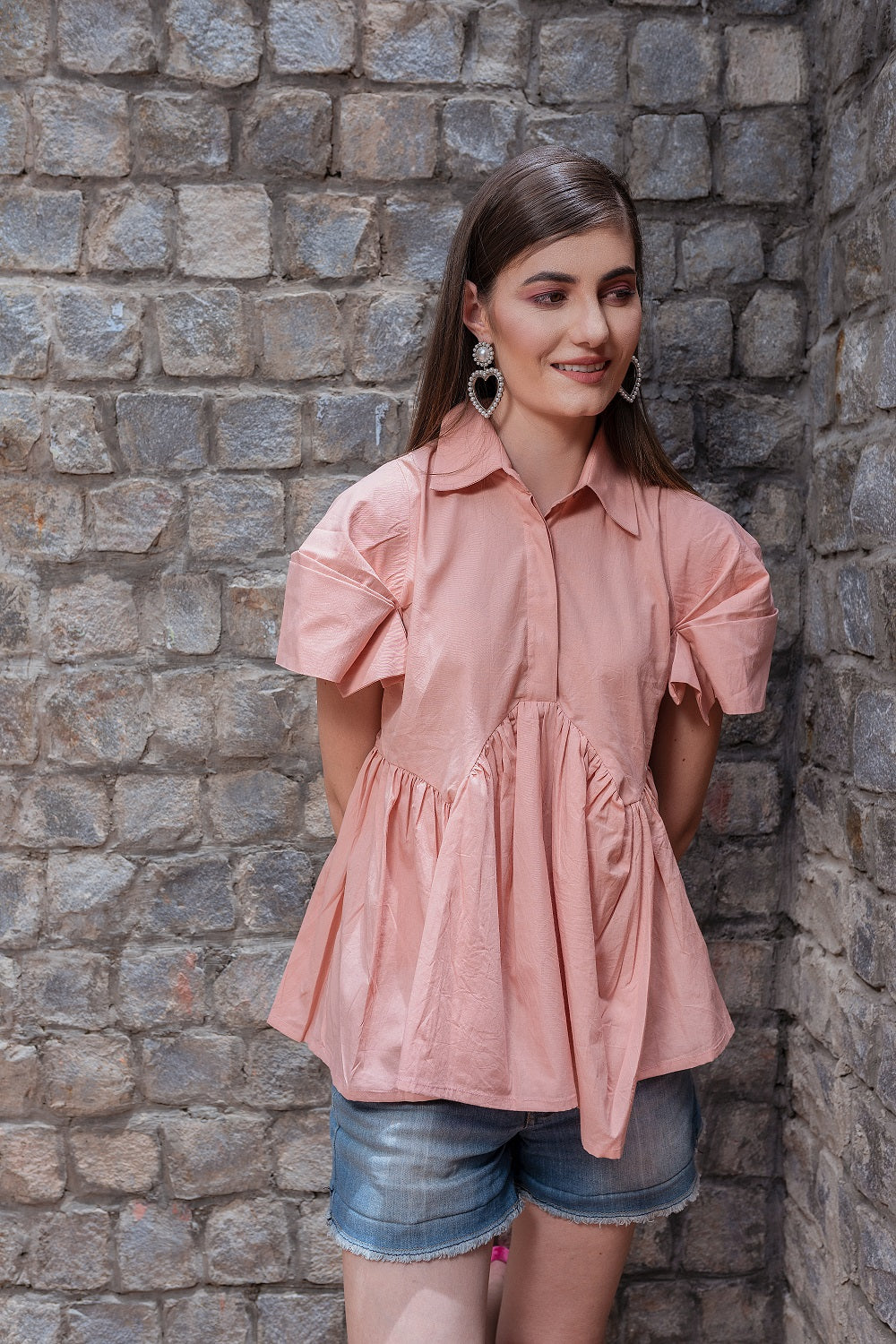 Poeme` Peach Peplum Origami Shirt