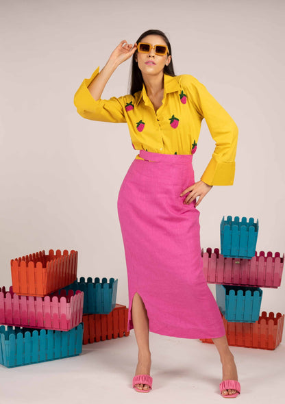 Yellow Berry Shirt With Skirt co-ord set