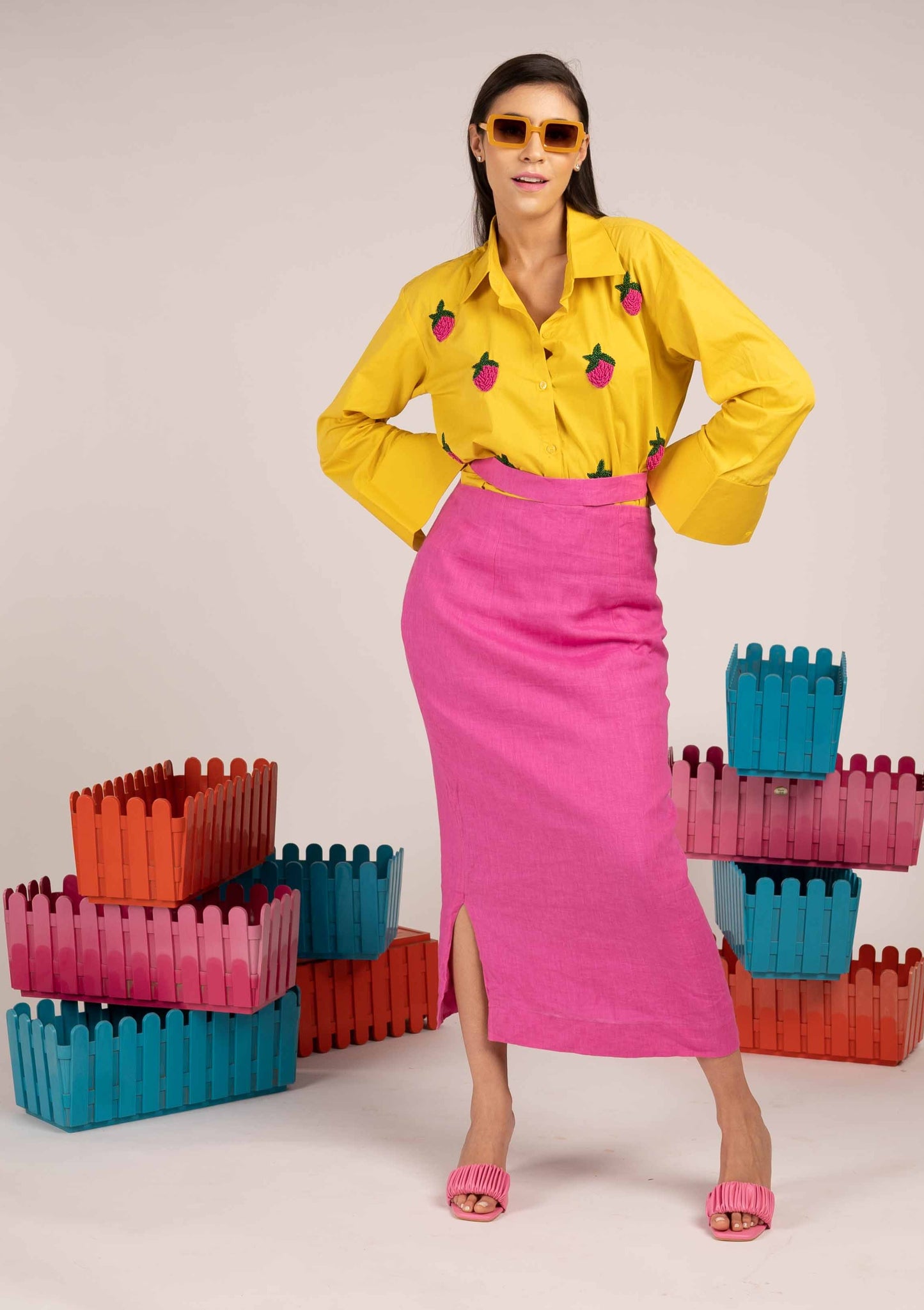 Yellow Berry Shirt With Skirt co-ord set