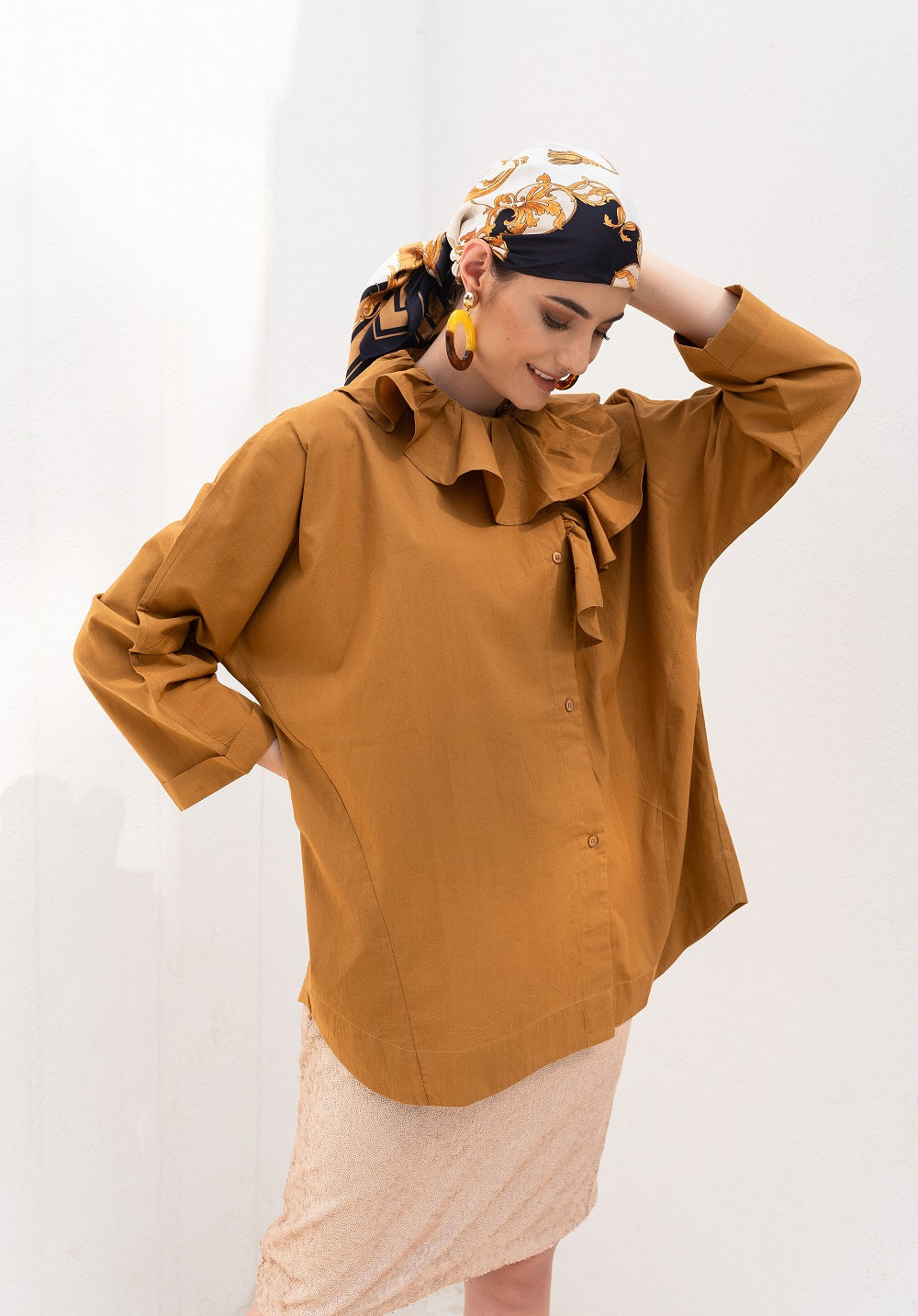 CHAYA Biscuit Brown Ruffled Shirt